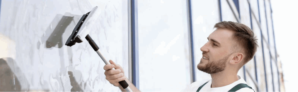 a man window cleaning in manchester